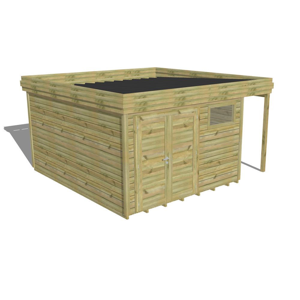 Abri de jardin bois pin traité autoclave 27mm - 4,44x4,34m / 19m2 - bac acier - plancher bois