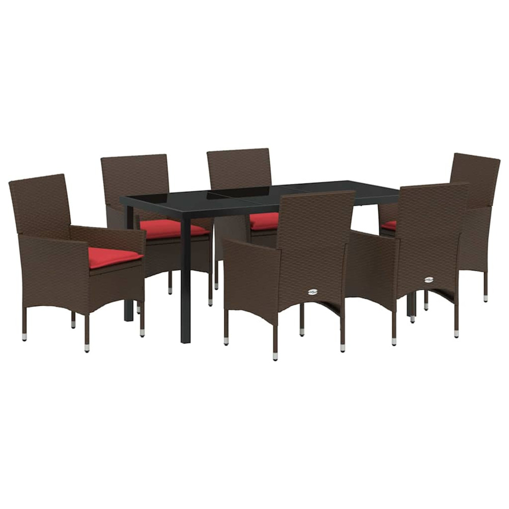Ensemble table et chaises avec coussin 7 pcs marron rotin pe