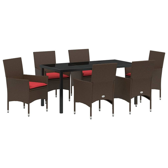 Ensemble table et chaises avec coussin 7 pcs marron rotin pe