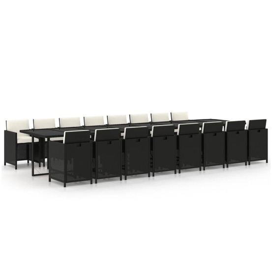 Ensemble à manger de jardin 17 pcs coussins noir résine tressée