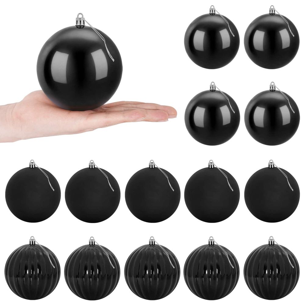 Ensemble de boules de noël xl 15 pc noir diam. 10 cm plastique