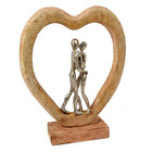 Statuette couple coeur bois aluminium 35cm