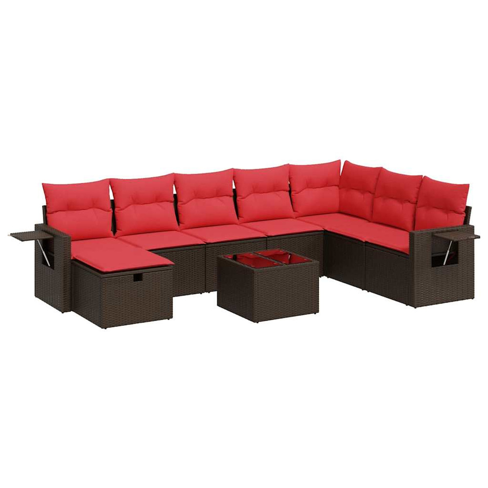 Salon de jardin avec coussins 9 pcs marron résine tressée