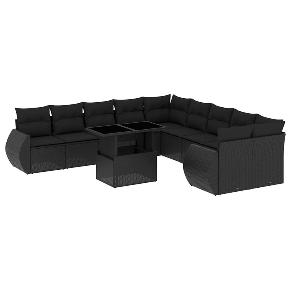 Salon de jardin 11 pcs avec coussins noir résine tressée