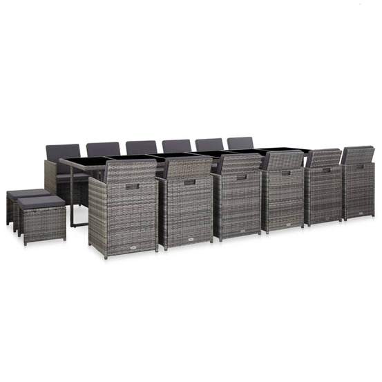 Ensemble de salle à manger d'extérieur et coussins 17 pcs gris