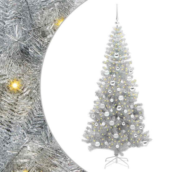 Sapin de noël avec 300 led avec support argent 180 cm pet