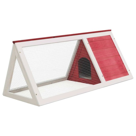 Clapier lapin petits animaux 98 x 50 x 41 cm bois rouge et blanc