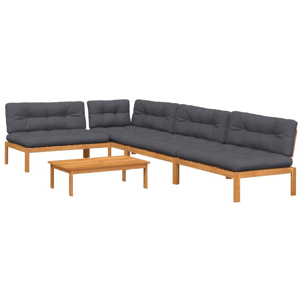 Salon palette de jardin avec coussins 5pcs bois d'acacia massif