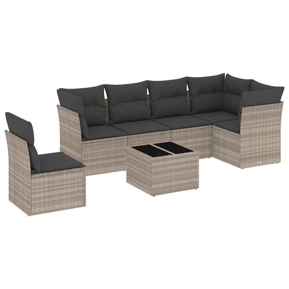 Salon de jardin avec coussins 7 pcs gris clair résine tressée