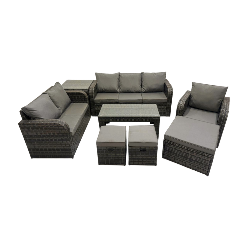 9 places dossier haut salon de jardin avec canapé d'amour table basse table d'appoint 3 tabourets ensemble de canapés en rotin
