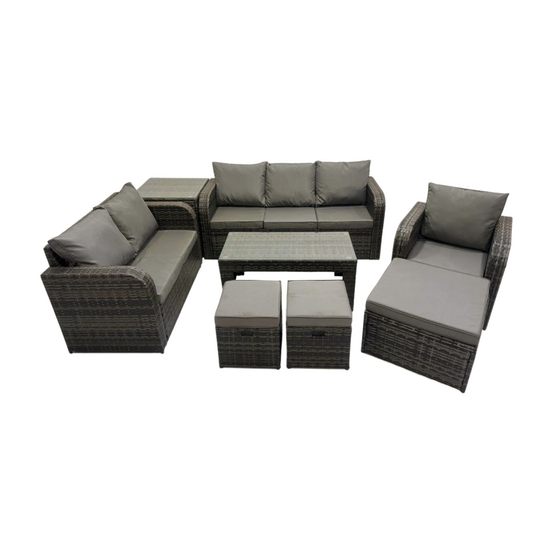 9 places dossier haut salon de jardin avec canapé d'amour table basse table d'appoint 3 tabourets ensemble de canapés en rotin