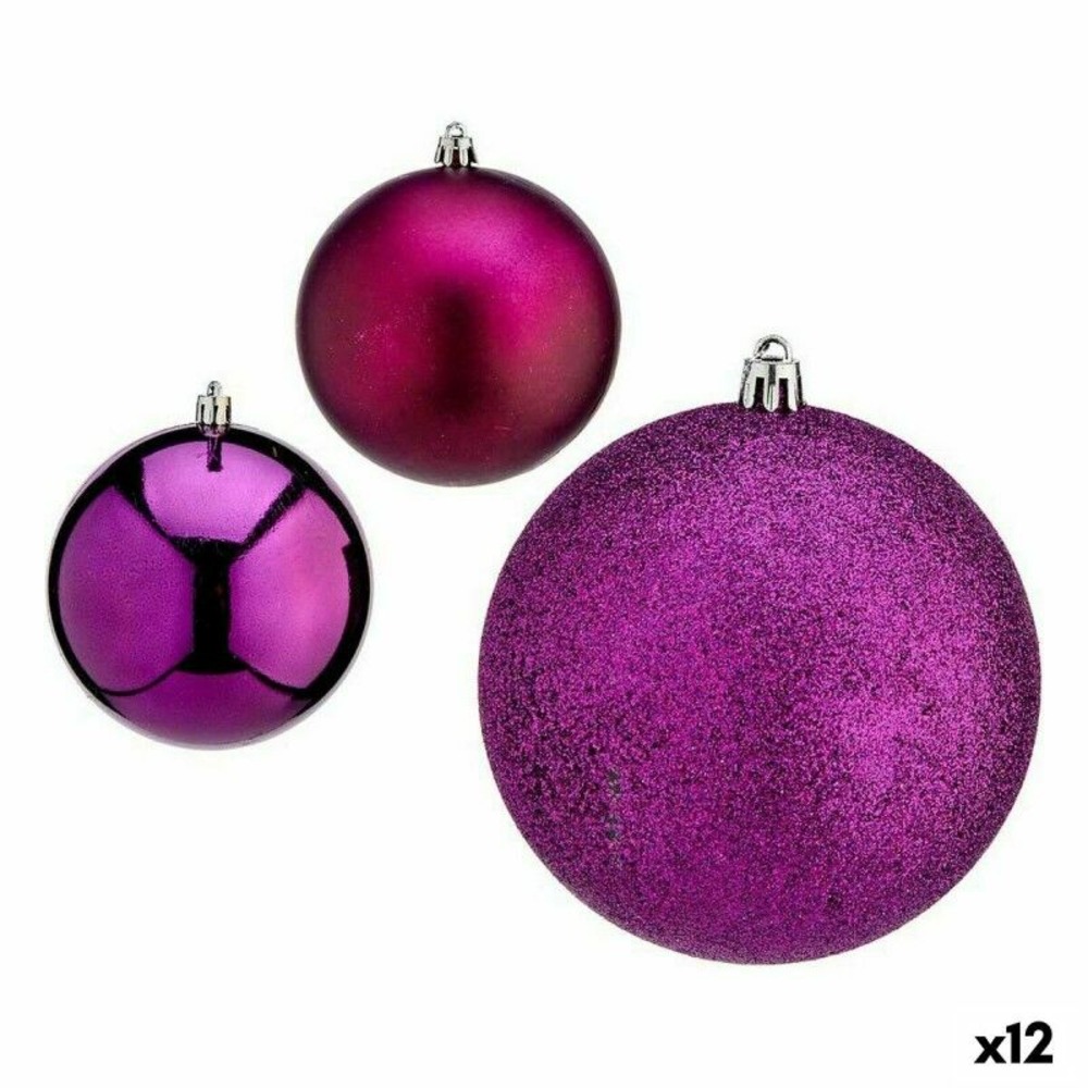 Lot de boules de noël violet plastique 10 x 13 x 10 cm (12 unités)