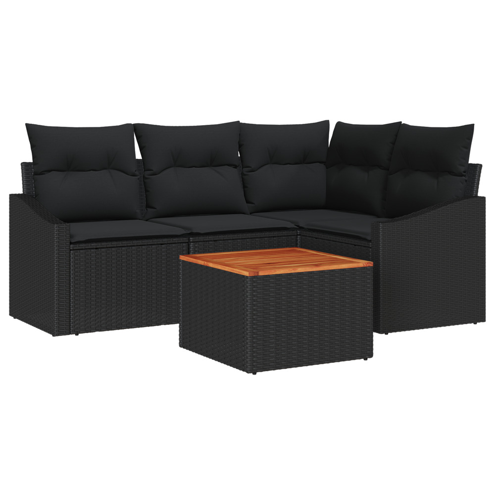 Ensemble de canapé de jardin 5 pièces avec coussins noir poly raton acacia