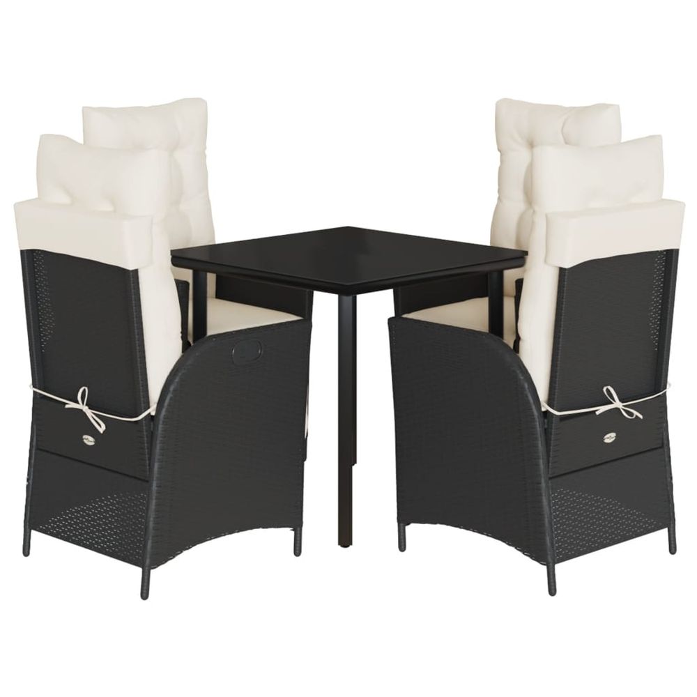 Ensemble à manger de jardin coussins 5pcs noir résine tressée