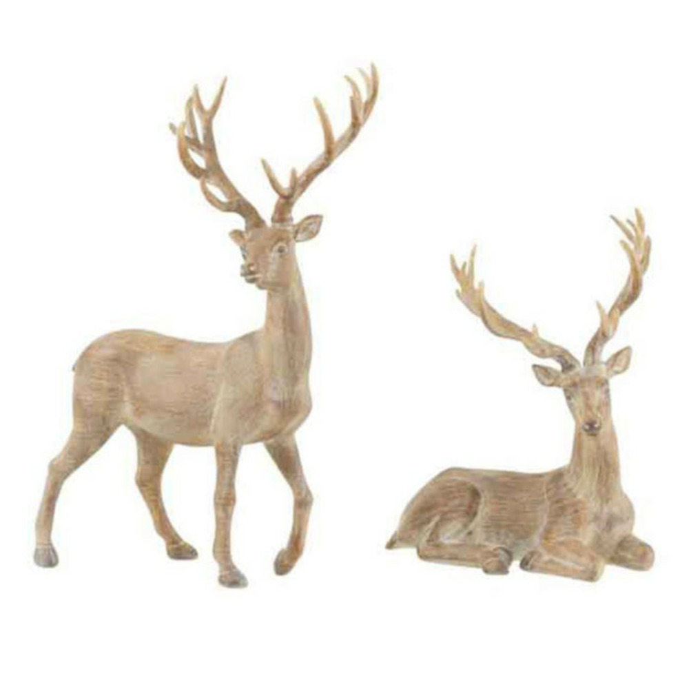 Lot de 2 statuettes déco renne résine 32cm marron