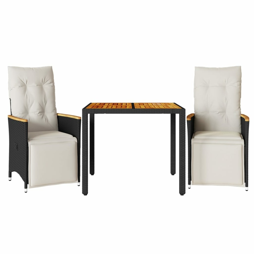 Ensemble de bistro de jardin 3 pcs coussins noir poly rotin