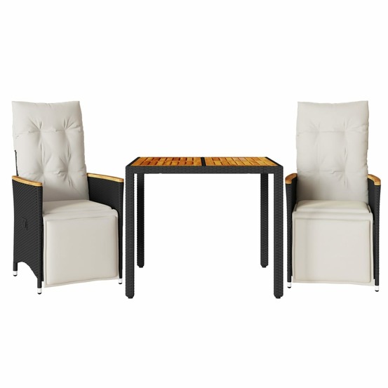 Ensemble de bistro de jardin 3 pcs coussins noir poly rotin