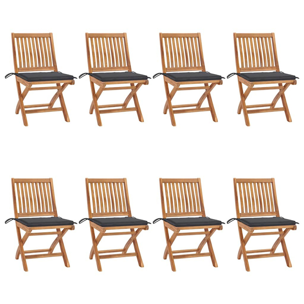 Chaises pliables de jardin avec coussins lot de 8 teck solide