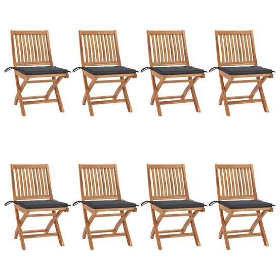 Chaises pliables de jardin avec coussins lot de 8 teck solide