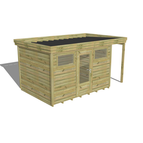 Abri de jardin bois pin traité autoclave 27mm - 4,44x2,64m / 12m2 - bac acier - plancher bois