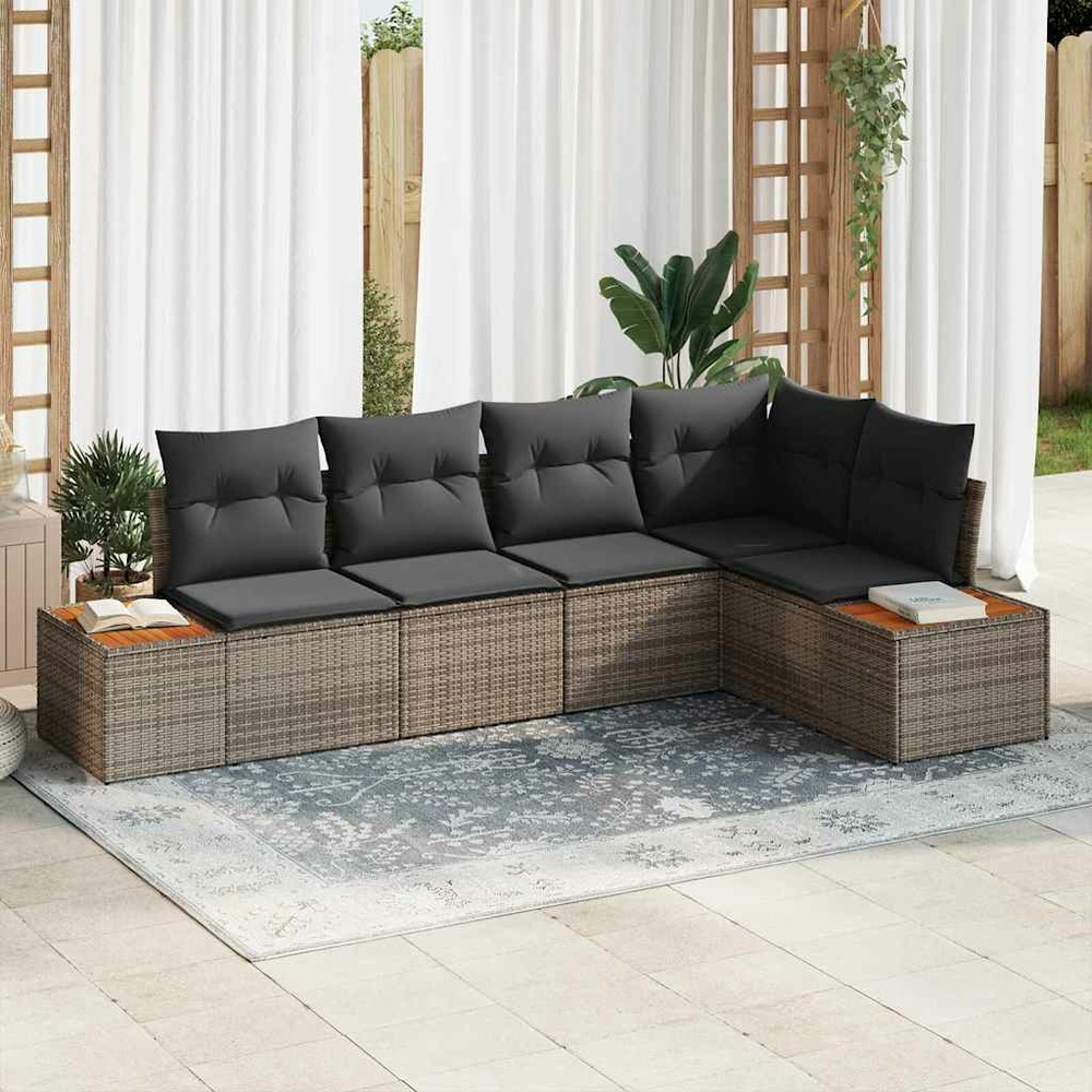 Ensemble de canapé de jardin avec coussin 5 pcs gris poly rotin