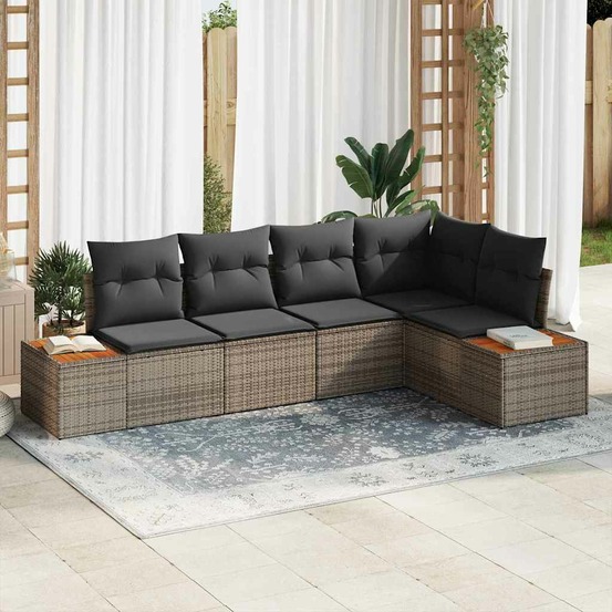 Ensemble de canapé de jardin avec coussin 5 pcs gris poly rotin