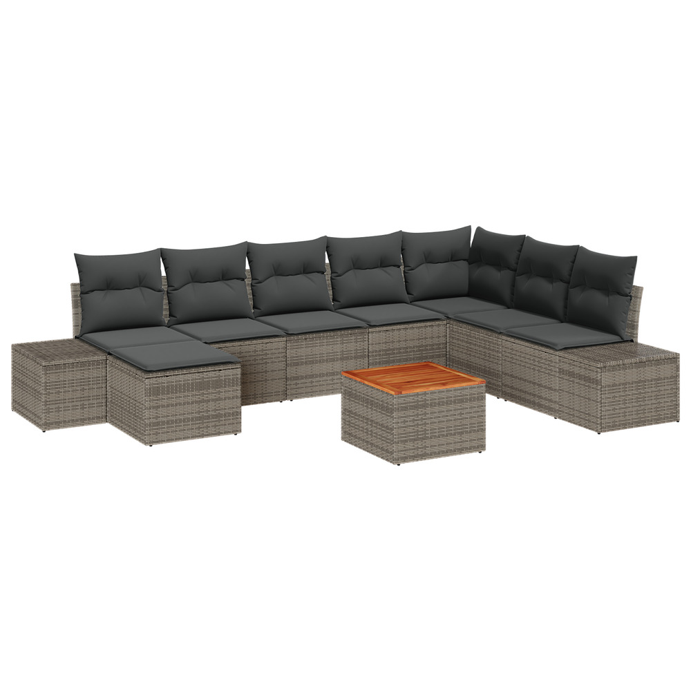 Ensemble de canapés de jardin 9 pièces avec coussins gris poly rattan acacia
