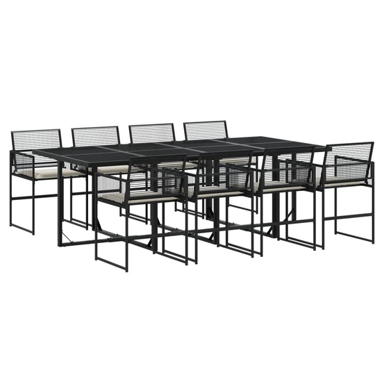 Ensemble à manger de jardin 9pcs coussins noir résine tressée