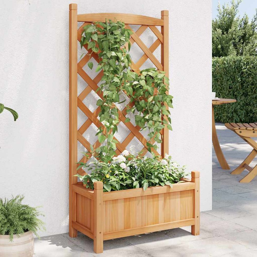 Jardinière avec treillis arqué bois de sapin pour plantes grimpantes marron 110cm