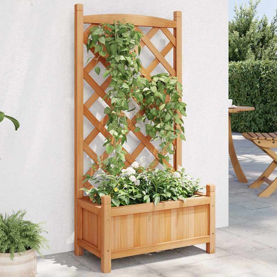 Jardinière avec treillis arqué bois de sapin pour plantes grimpantes marron 110cm