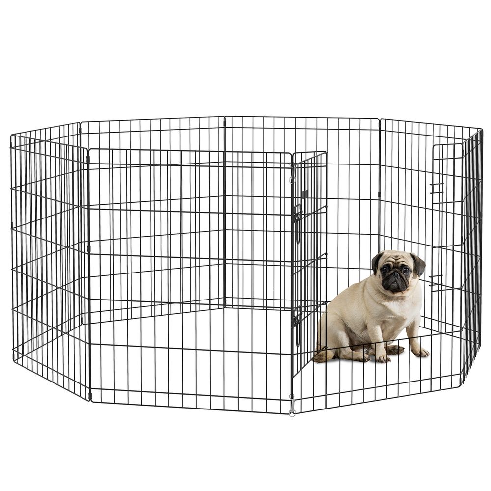 Parc pour chiots 8 panneaux métal intérieur extérieur modulable porte verrouillable noir - comfortxl pet living
