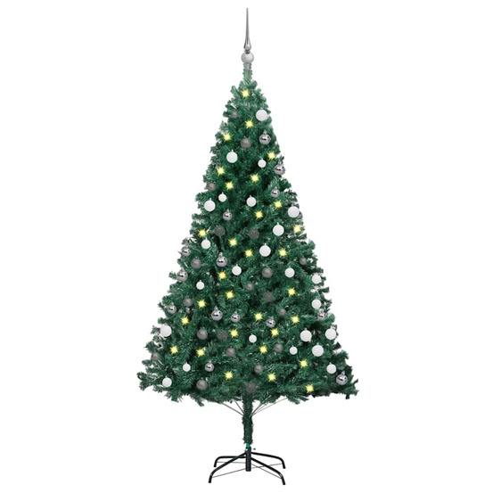 Arbre de noël artificiel pré-éclairé et boules vert 150 cm pvc