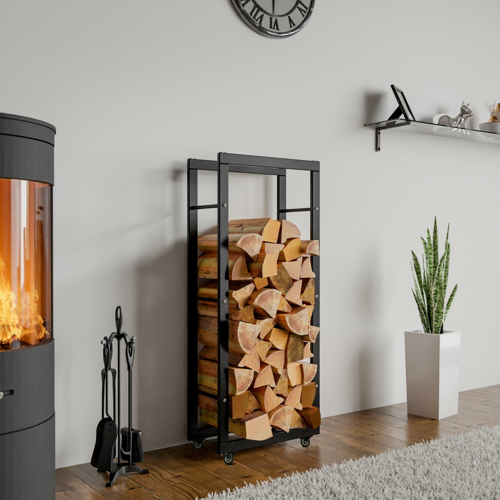 Support à bois keri avec roulettes 25x40x125