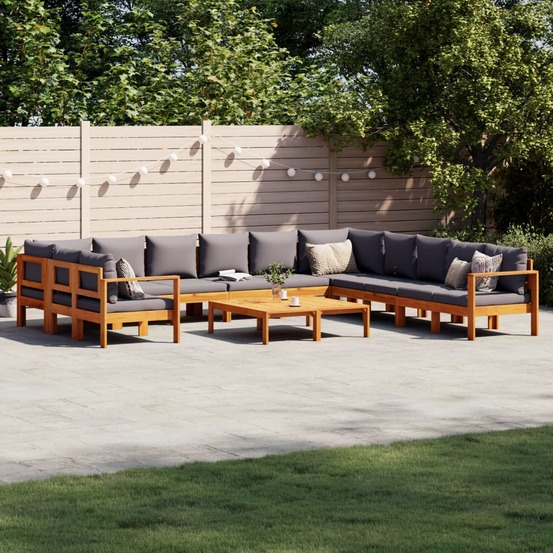 Salon de jardin avec coussins 9 pcs bois massif d'acacia