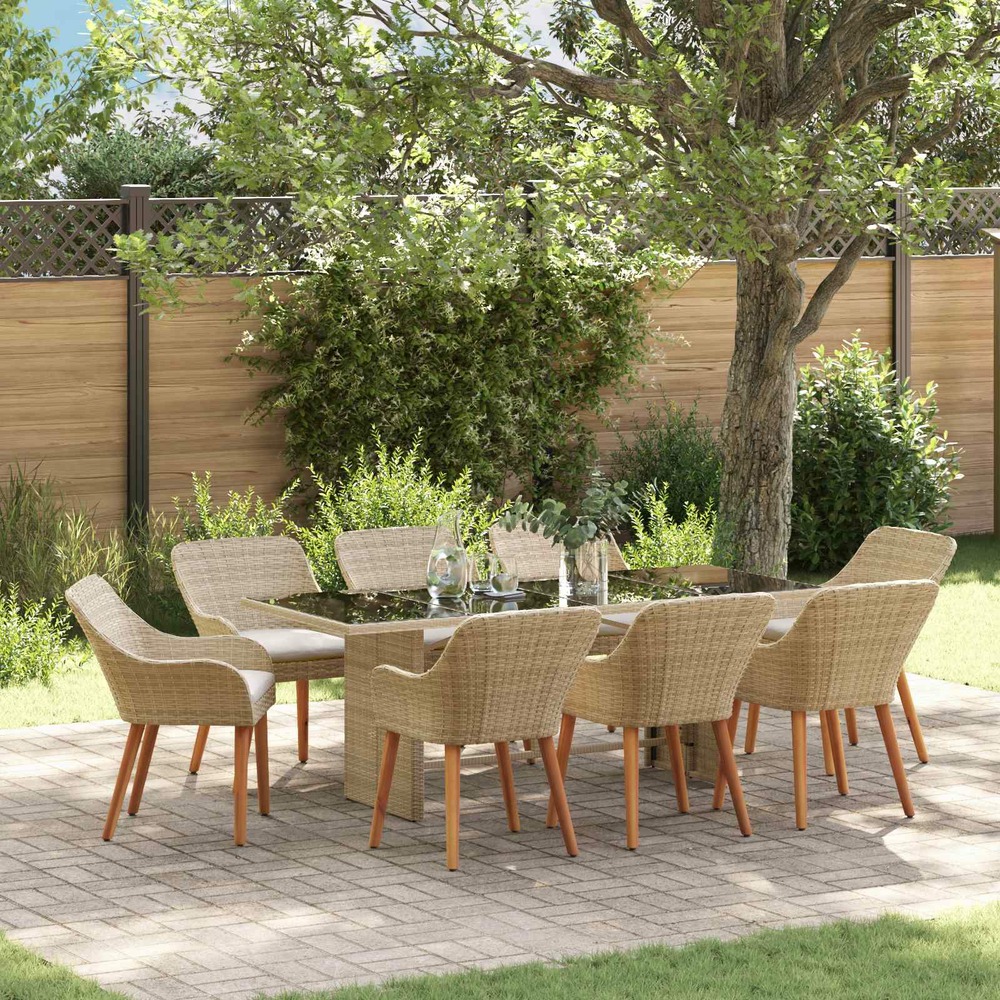 Ensemble de salle à manger pour jardin 9 pcs beige polyrotin