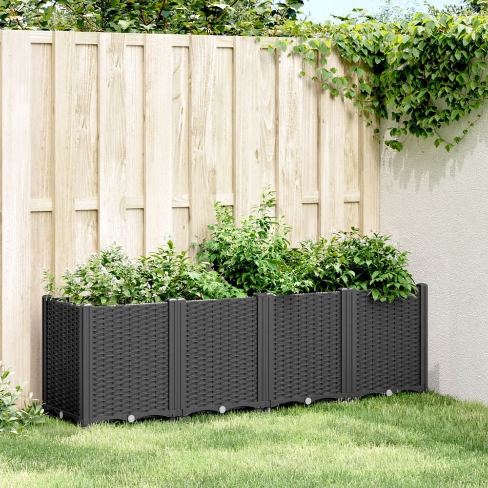 Jardinière modulable polypropylène pour jardin bac à fleurs aspect rotin 160x40x53 cm noir