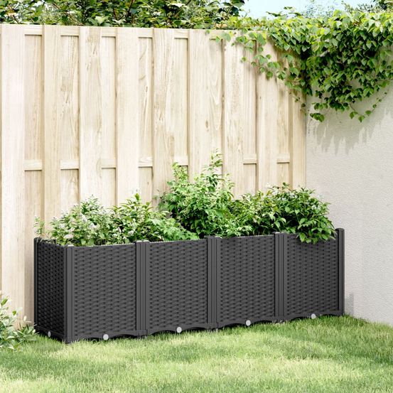 Jardinière modulable polypropylène pour jardin bac à fleurs aspect rotin 160x40x53 cm noir