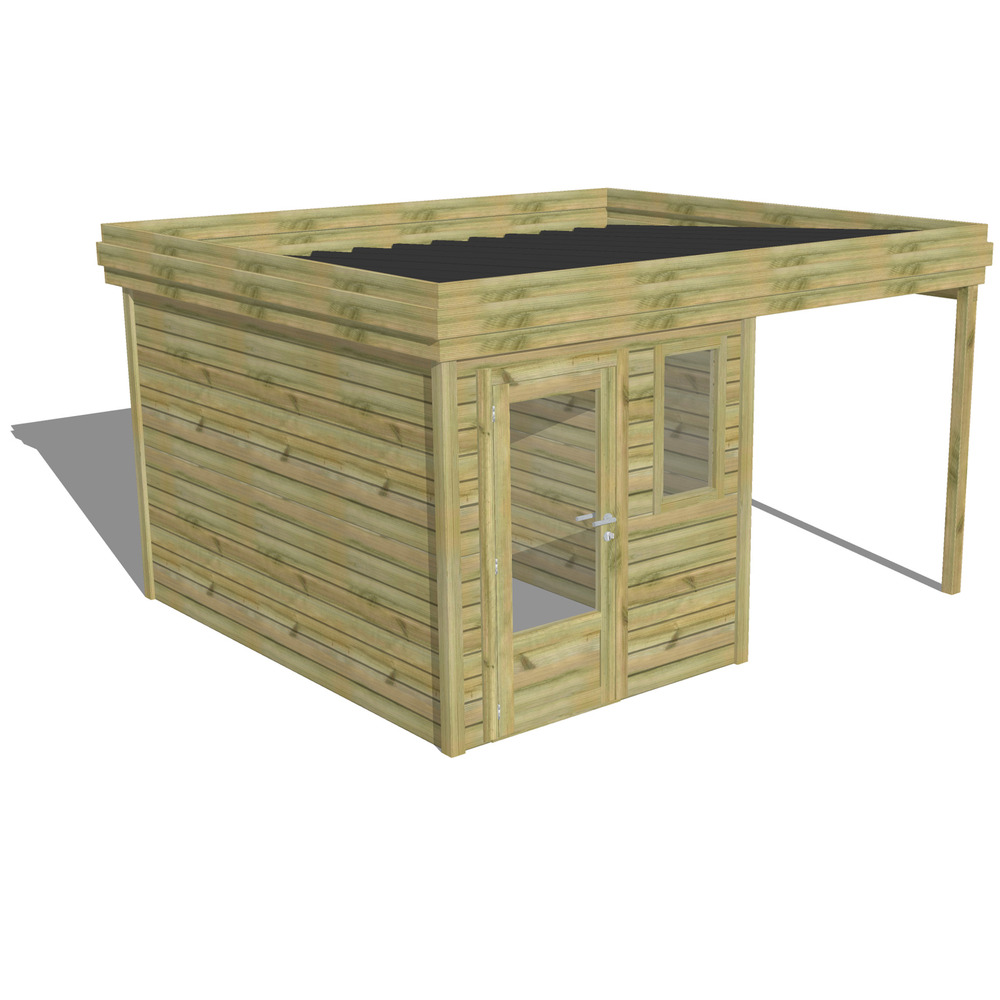 Abri de jardin bois pin traité autoclave 27mm - 4,14x3,44m / 14m2 - bac acier - abri français