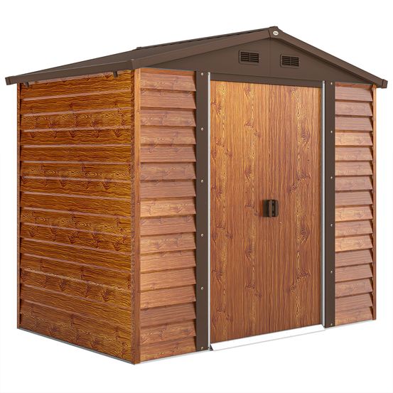 Abri de jardin acier galvanisé aspect bois 152 x 235,7 cm stockage sécurisé - comfortxl outdoor living
