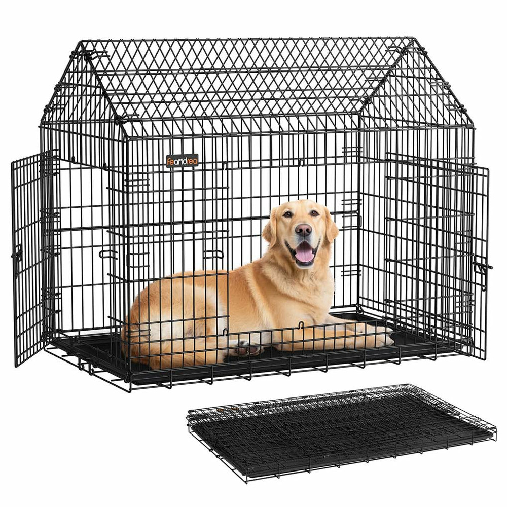 Cage pour chien pliable cage de transport 120 x 72,5 x 109 cm métal grands chiens avec double porte nettoyage facile pour la