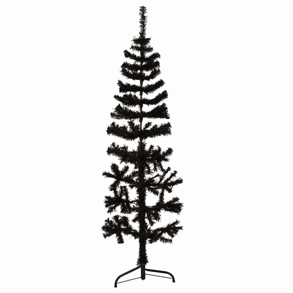 Demi sapin de noël artificiel mince avec support noir 150 cm