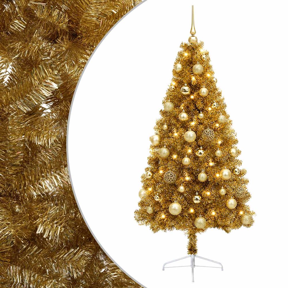 Sapin de noël artificiel avec boules 150 cm 150 led blanc chaud