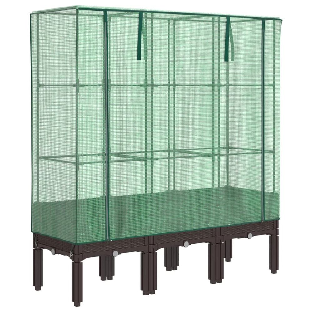 Jardinière d'extérieur surélevée avec housse aspect rotin 120x40x140 cm
