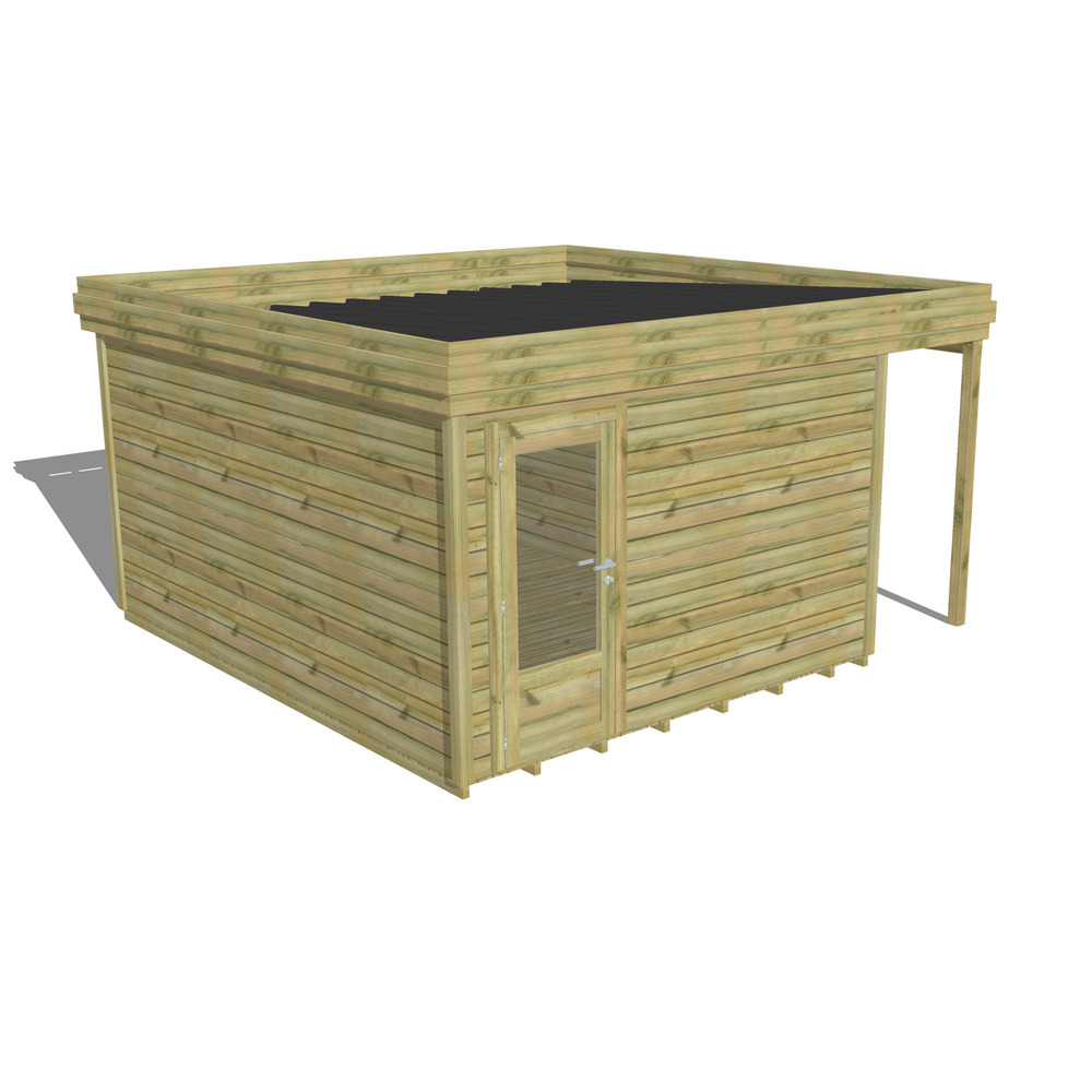 Abri de jardin bois pin traité autoclave 27mm - 4,44x4,34m / 19m2 - bac acier - plancher bois