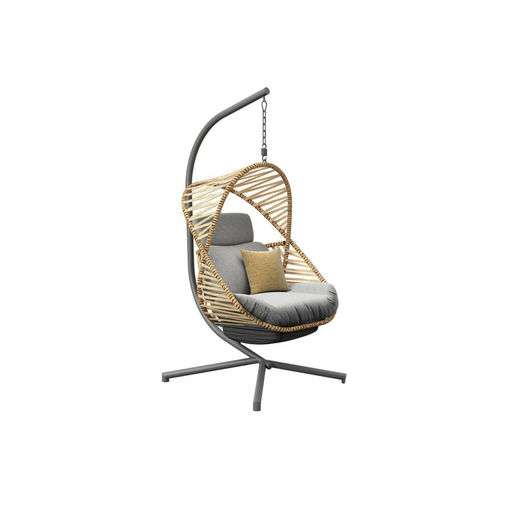 Chaise suspendue banana leaf en acier - assise tressée pliante - graphite/naturel/gris