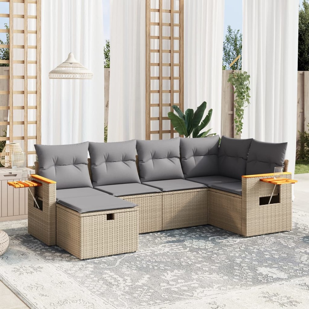 Salon de jardin avec coussins 6pcs mélange beige résine tressée