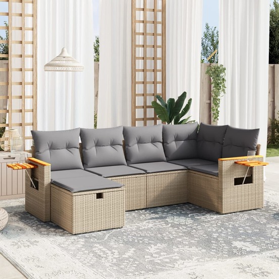 Salon de jardin avec coussins 6pcs mélange beige résine tressée