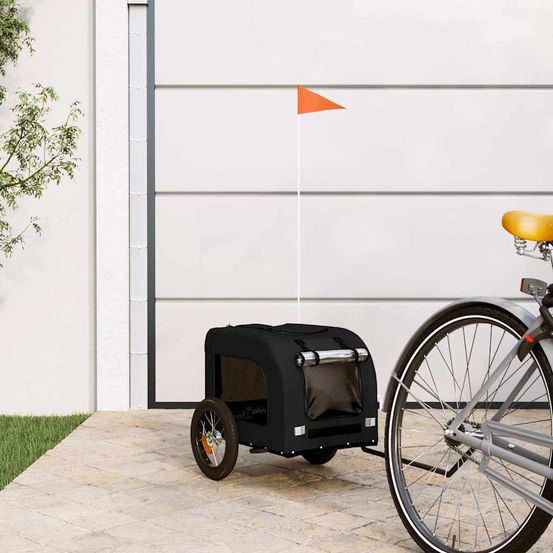 Remorque vélo pour chien en fer et tissu oxford pour transport sécurisé noir