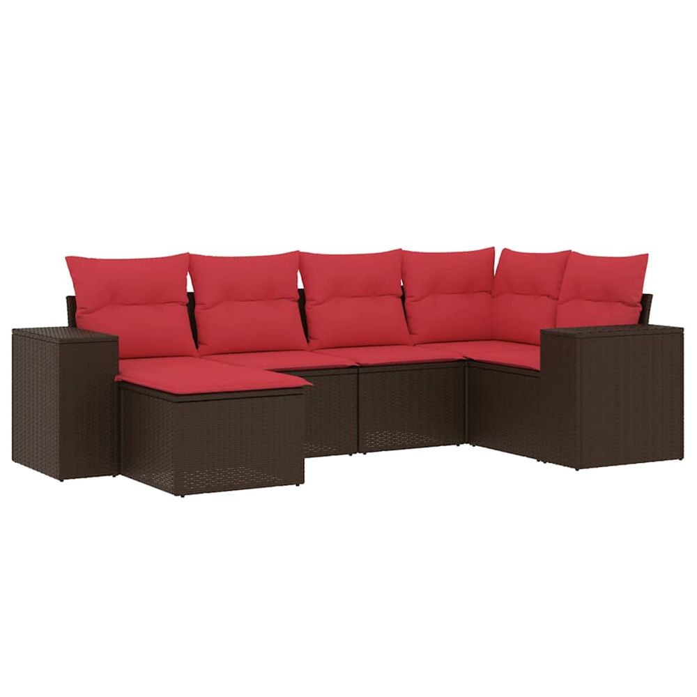 Ensemble de canapé de jardin 6 pcs avec coussins marron