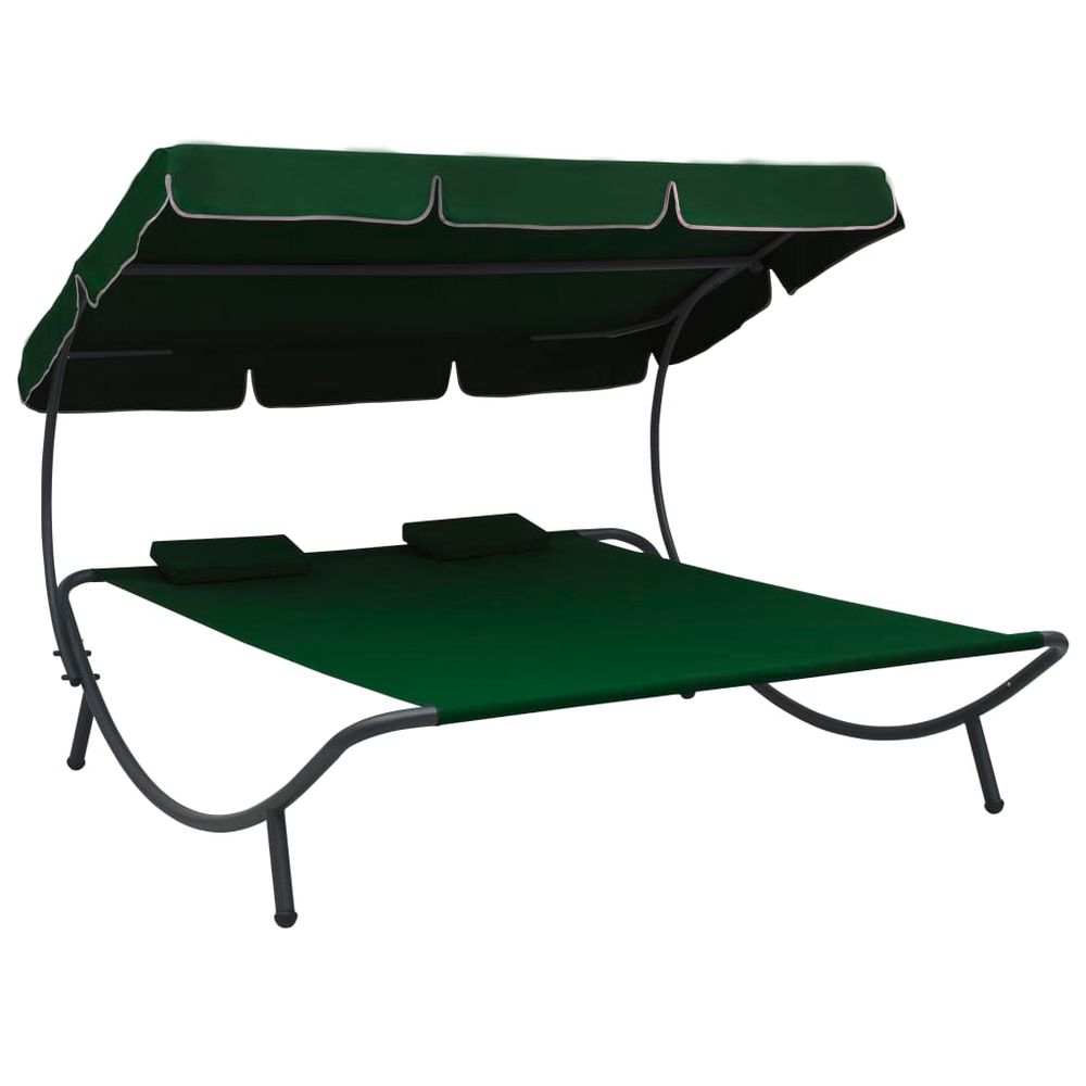 Lit de repos d'extérieur avec auvent et oreillers vert